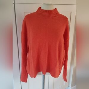 Uniqlo Japan Sweater Womens M Orange Wool Blend Mock Lightweight Cozy Soft Top